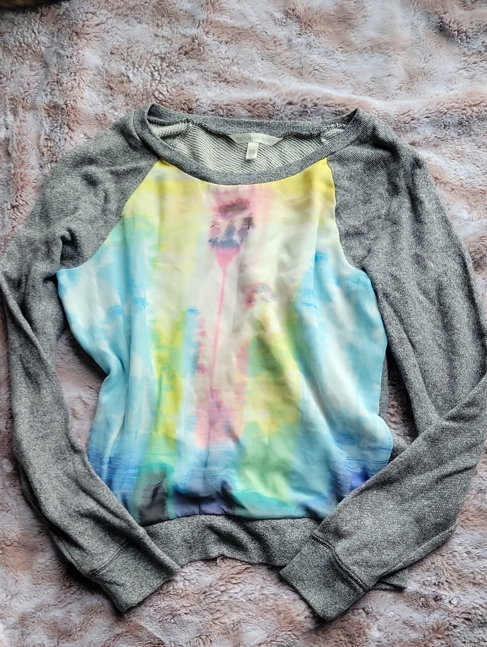 Victoria's Secret Grey Raglan Sweatshirt with Pastel Tie-Dye